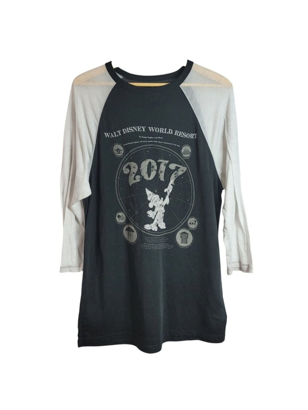 Disney Resorts Men Fantasia Shirt Black Medium Mickey Burnout Raglan 2017 READ
